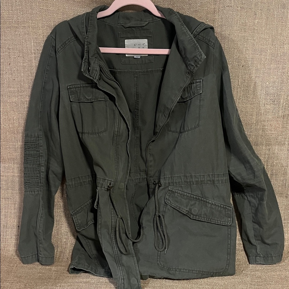 A.N.D. Olive Green Jacket Wood and Leather jewelry bundle 13 items